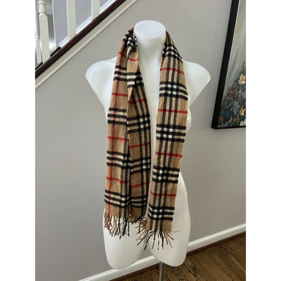 VINTAGE Burberrys of London Pure Cashmere Nova Check Fringe Scarf CLASSIC - Picture 5 of 9